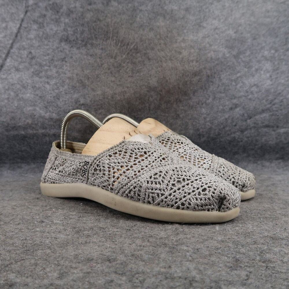 Skechers Shoe Women 7 Bobs Flats Slip On Crochet Casual Comfort Grey Lace Loafer